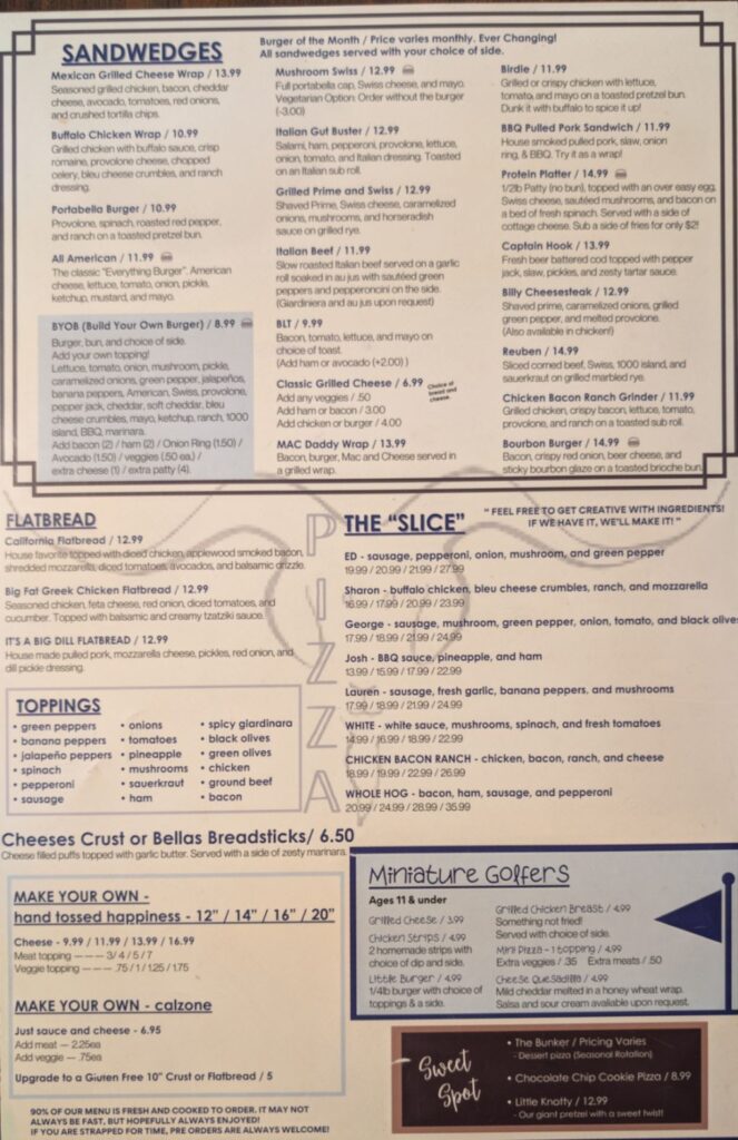Billy Goat 9 & Dine Menu 1